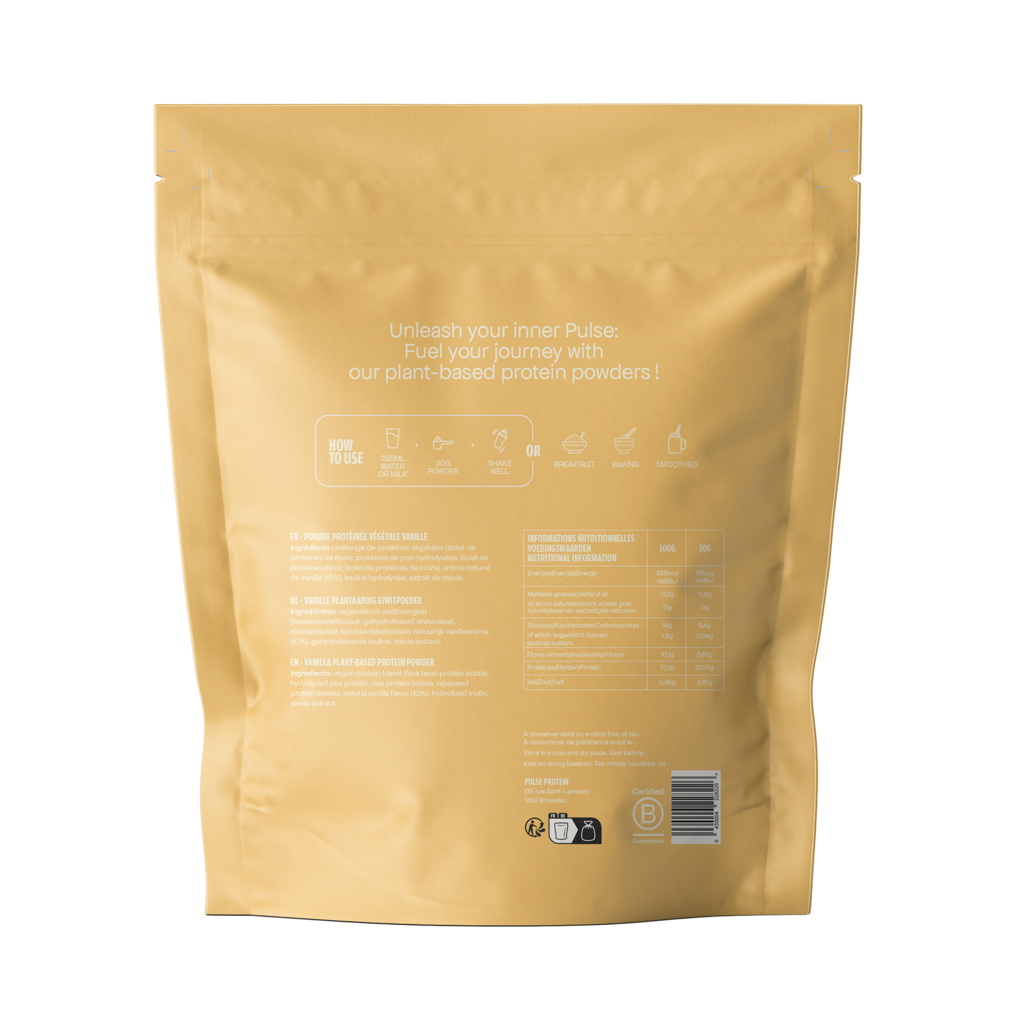 Poudre protéinée vegan vanille 750g Pulse Protein - Back packshot