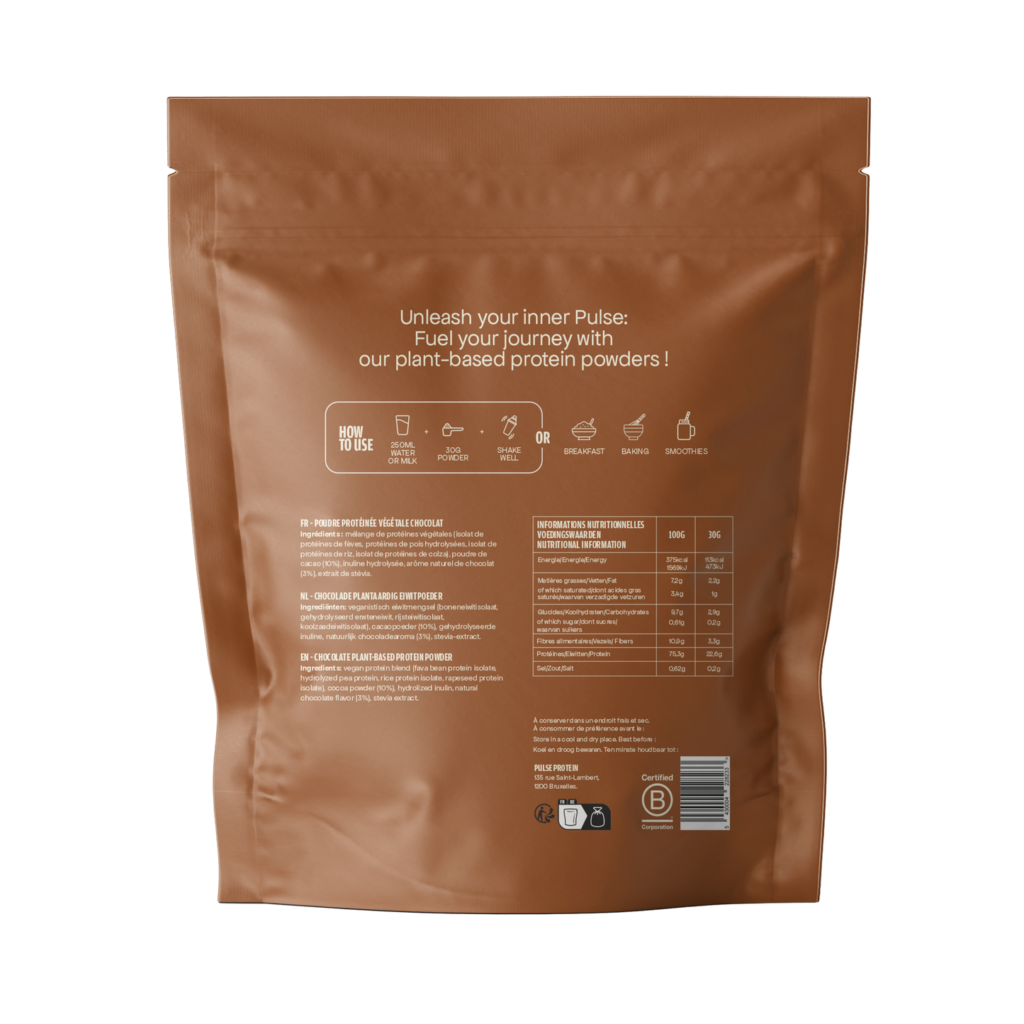Poudre protéinée vegan chocolat - back packshot