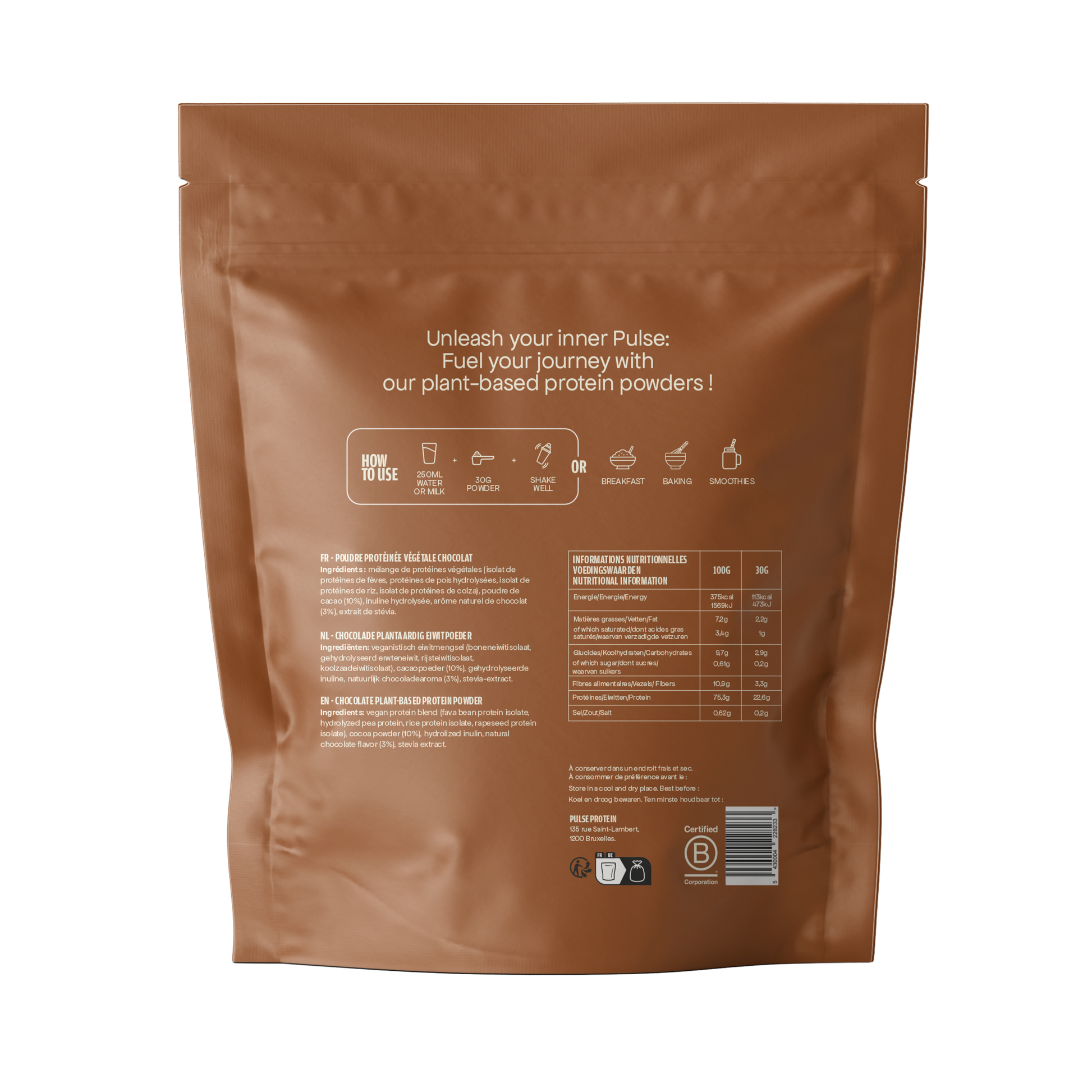 Poudre protéinée vegan chocolat - back packshot